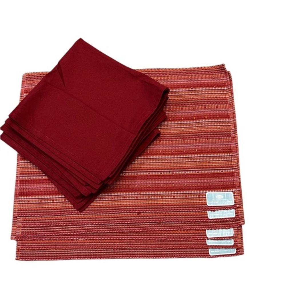NWT DANICA “Mitzi” 100% Cotton Placemats & Napkins Cinnabar/Sandalwood, Set of 6
